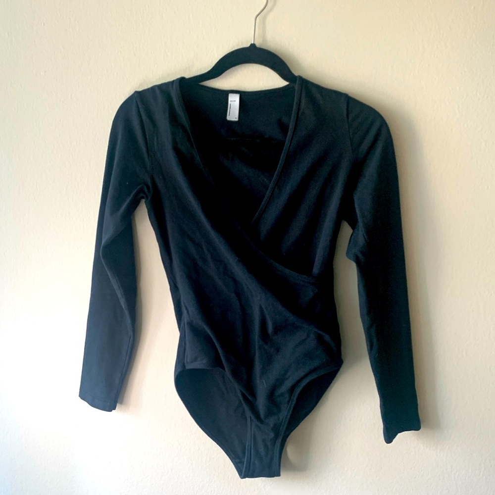 American Apparel black wrap top bodysuit